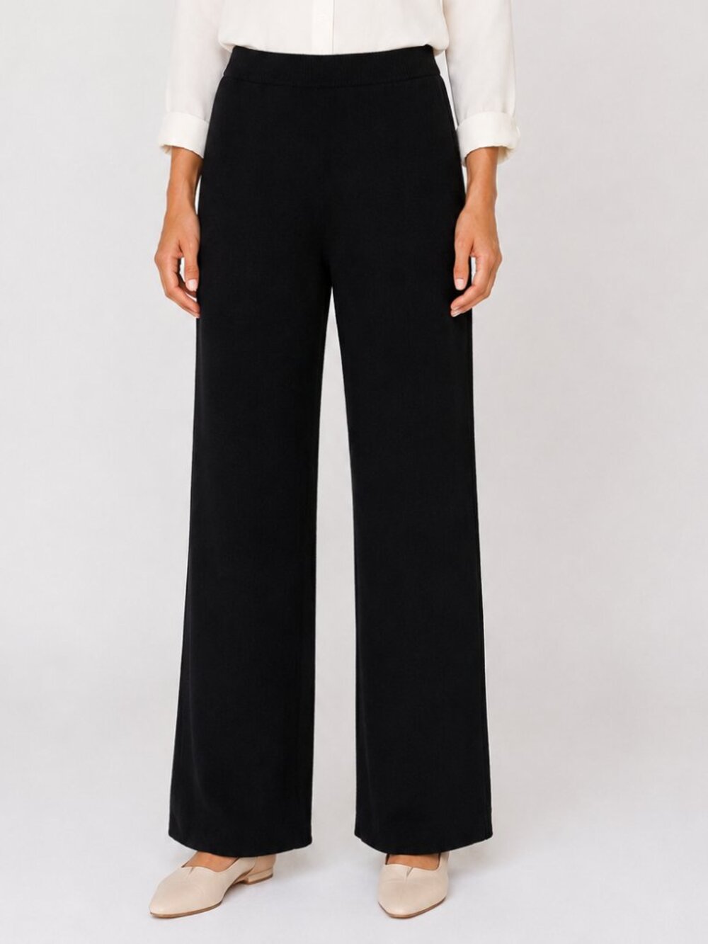 M.T.W.T. 9:5 Black Knit Wide Leg Pull On Pants Large Capsule Minimalist Travel